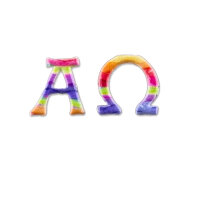 Verzierwachsmotiv Alpha+ Omega Regenbogen 1,6 x 1,9 cm