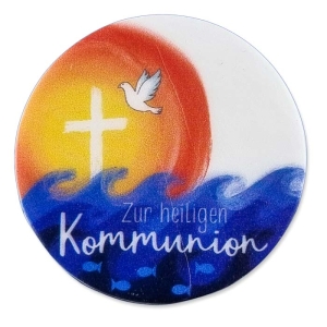 Wachsmotiv rundes Wachsbild Zur hl. Kommunion mit Taube 5,7 cm