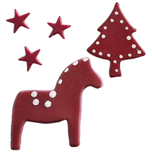 Wachsmotiv Nordisches Set bordeaux: Pferd, Tannenbaum, 3...