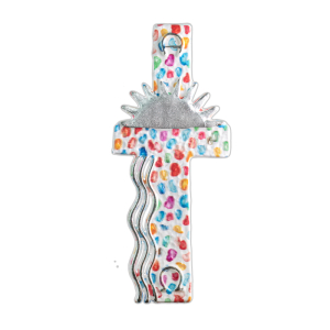 Wachsmotiv Emblem mit silb. Sonne u. bunten Tupfen | 13,2x5,5