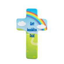 Wachsmotiv Kreuz mit Landschaft u. Regenbogen 9,7x6cm