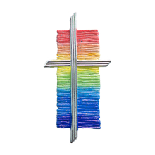 Wachsmotiv Kreuz mit Hintergrund Regenbogen-Farben 11,5x6cm