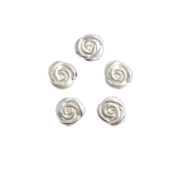 Verzierwachs Rosenblüten1,2cm,  grau-perlmutt 5 Stk.