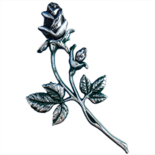 Wachsmotiv Trauerkerze -  Schwarz-silberne Rose mit...
