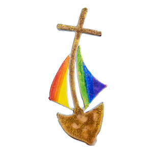 Wachsmotiv Schiff mit bunten Segeln und Kreuz