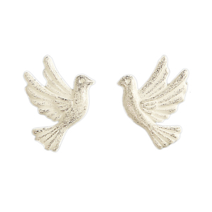 Wachsmotiv Hochzeitskerze - 2 Tauben rechts und links fliegend weiß-silber 3,1cm