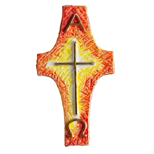 Wachsmotiv Kreuz mit Alpha u. Omega, gelb-orange-gold