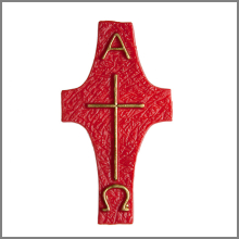 Wachsmotiv Kreuz mit Alpha u. Omega, rot-gold