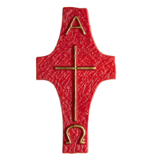 Wachsmotiv Kreuz mit Alpha u. Omega, rot-gold