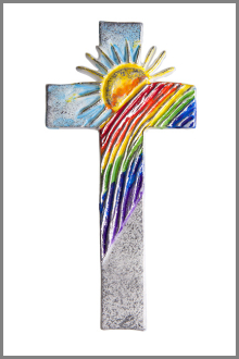 Wachsmotiv Kreuz mit Sonne und Regenbogen