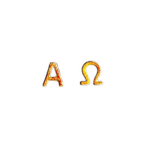Wachsmotiv Kommunionkerze - Alpha und Omega, gelb-orange