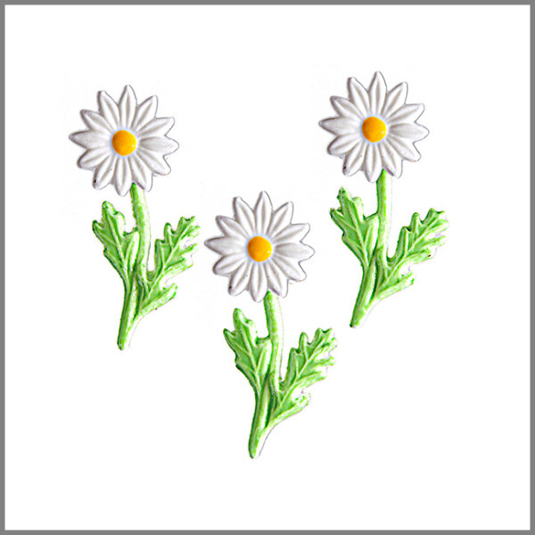 Wachsmotiv Margeriten-Blüten mit Grün, 3St.