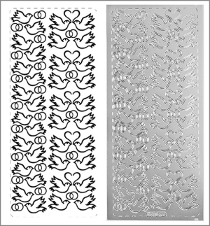 Sticker Tauben, Herzen und Ringe silber