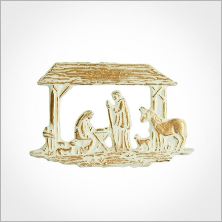 Wachsmotiv Weihnachtskerzen - Heilige Familie weiß angegoldet