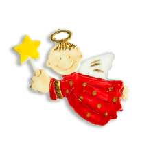 Wachsmotiv Weihnachtskerzen - Engel mit Stern rot gold...