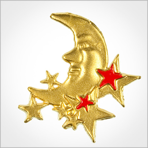 Wachsmotiv Weihnachtskerzen - Mondgesicht und Sterne gold-rot