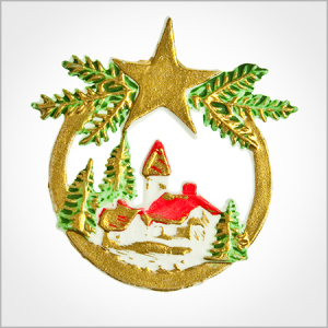 Wachsmotiv Weihnachtskerzen - Dorf im Kreis mit Stern und Zweigen