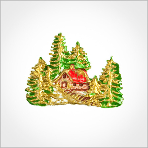 Wachsmotiv Weihnachtskerzen - Haus im Wald gold-bunt bemalt