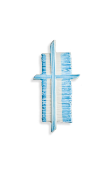 Wachsmotiv Kreuz hellblau auf gestaltetem Hintergrund