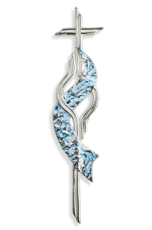 Wachsmotiv Kreuz mit Fahnen-Element hellblau-silber