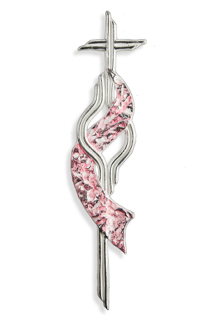 Wachsmotiv Kreuz mit Fahnen-Element rosa-silber