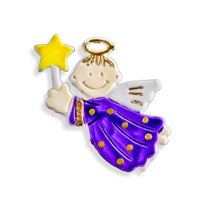 Wachsmotiv Weihnachtskerzen - Engel mit Stern lila-gold bemalt