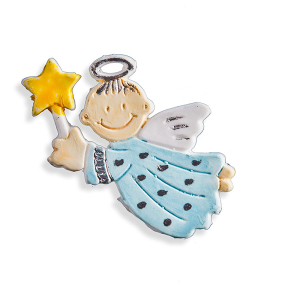 Wachsmotiv Weihnachtskerzen - Engel mit Stern hellblau-silber bemalt