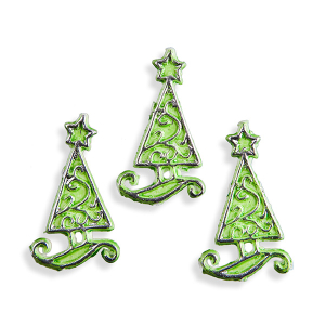 Wachsmotiv Weihnachtskerzen - Grün-silbriges Tannenbaum-Ornament 4cm. 3 St.