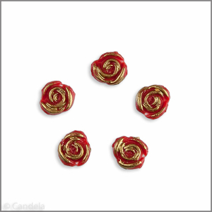 Wachsmotiv Rosenblüte 1,2cm rot-gold 5 St.