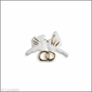 Wachsmotiv Hochzeitskerze - Tauben mit Ringen weiß-gold
