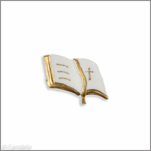 Wachsmotiv Kommunionkerze - Bibel offen mit Band, gold 2x4cm