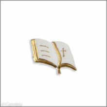 Wachsmotiv Kommunionkerze - Bibel offen mit Band, gold 2x4cm
