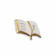 Wachsmotiv Kommunionkerze - Bibel offen mit Band, gold 2x4cm