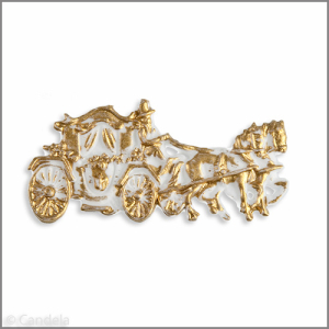 Wachsmotiv Hochzeitskerze - Hochzeitskutsche 3x6,4cm weiß-gold