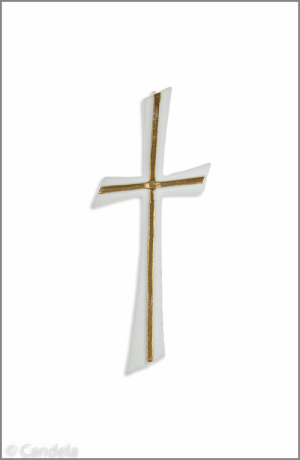 Wachsmotiv Kreuz 11cm, gold auf weiß, zum Kerzen verzieren