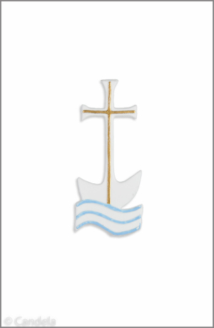 Wachsmotiv Schiff mit Kreuz und Wasser