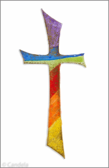 Wachsmotiv Kreuz 16cm, Regenbogenfarben