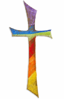 Wachsmotiv Kreuz 16cm, Regenbogenfarben