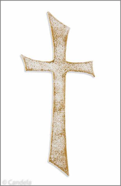 Wachsmotiv Kreuz weiß, gold betupft 16cm, zum Kerzen verzieren
