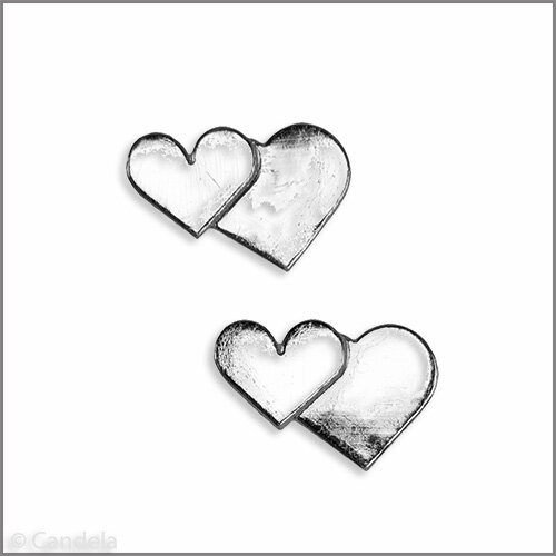 Wachsmotiv Hochzeitskerze - Doppelherz 20x30mm silber, 2 St.